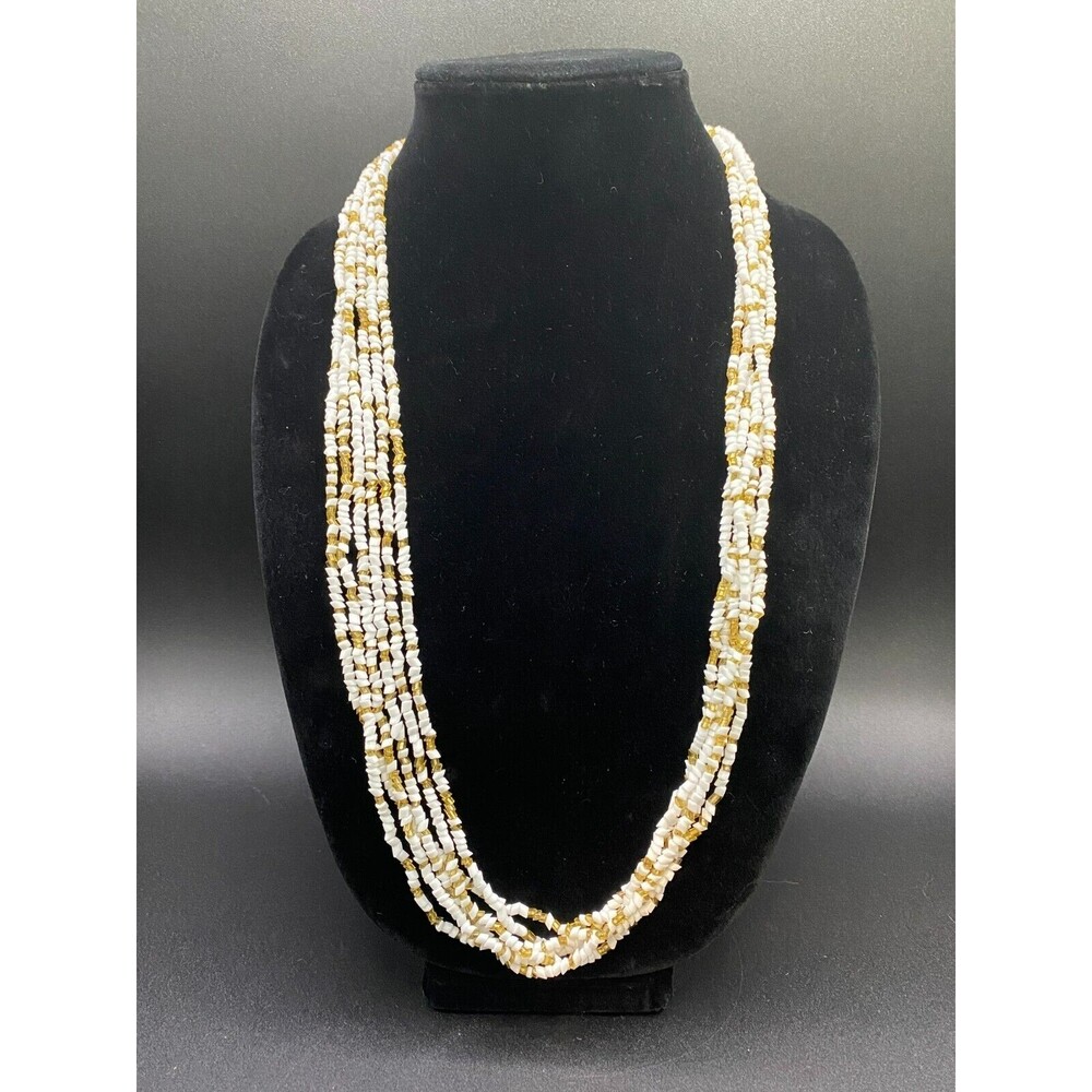 White and Gold Glass Bead Multistrand Necklace